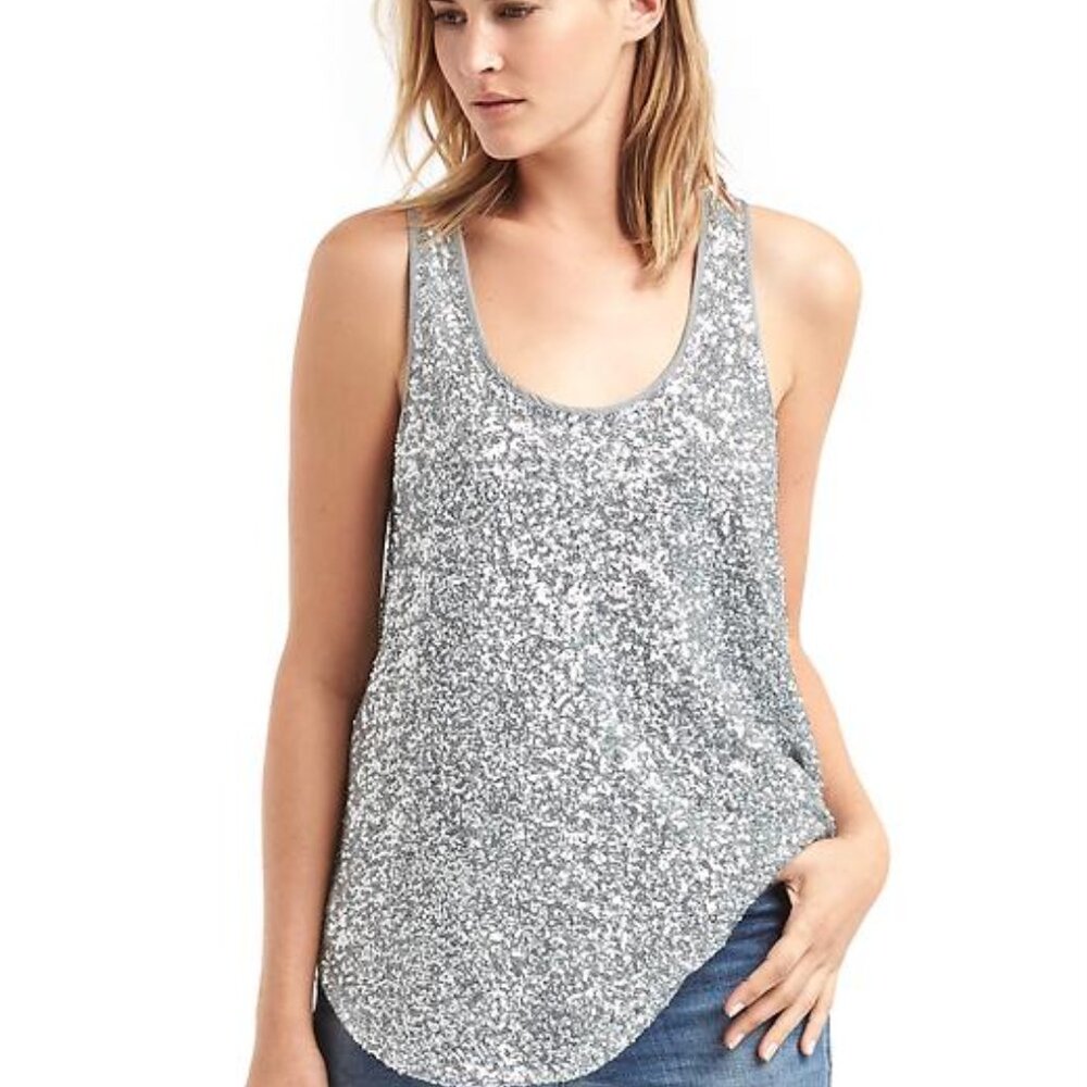 Gap Sequin Scoop Tank in Silver, Size XS, Excellent Condition